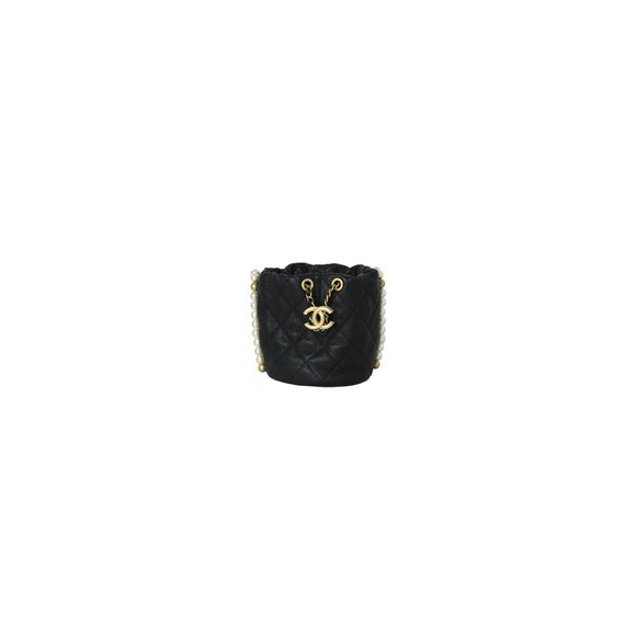 Chanel Mini Drawstring Bag Calfskin Pearl with Gold Metal Black - Picture 1 of 3